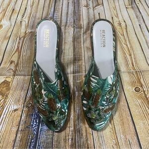 Kenneth Cole Reaction Speed Floral Tropical Beaded Flat Heel Slide Mules